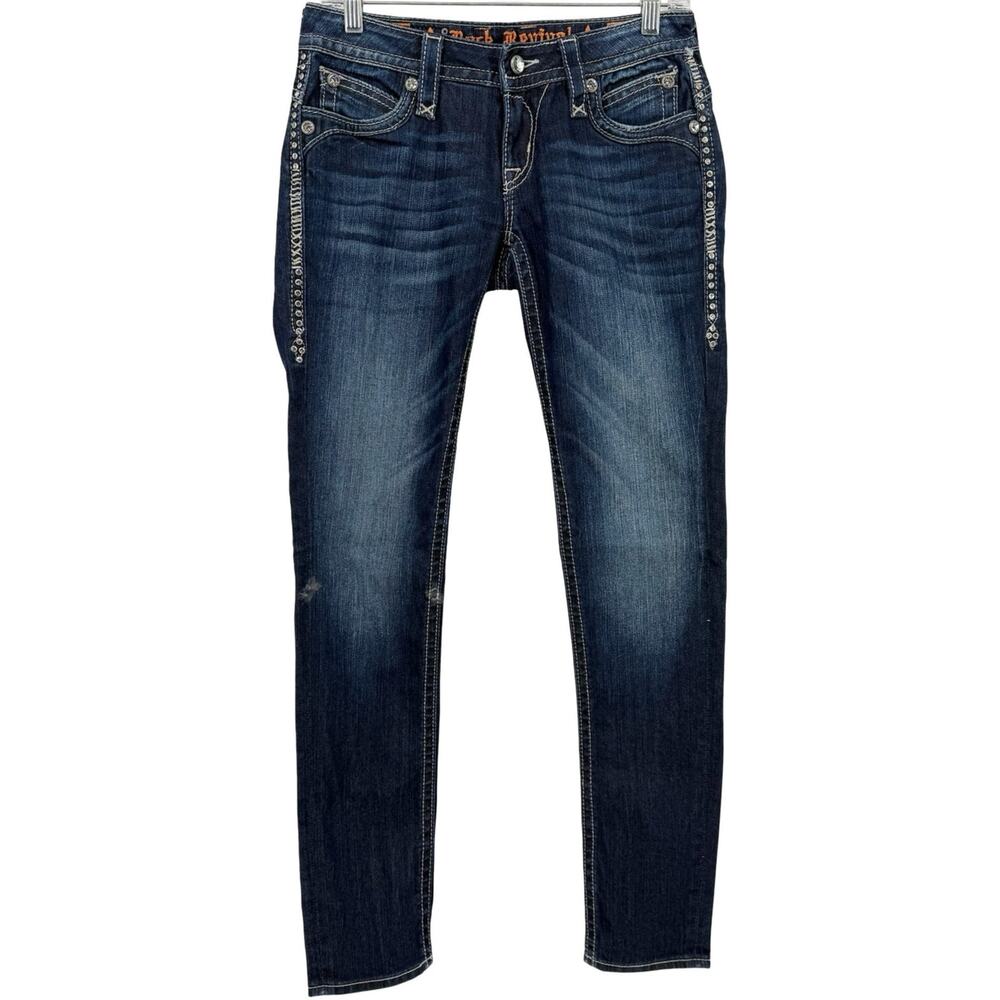 VTG y2k Women's Low Rise Rock Revival Johanna Dark Wash Denim Skinny Jeans Sz 27 - Picture 2 of 9
